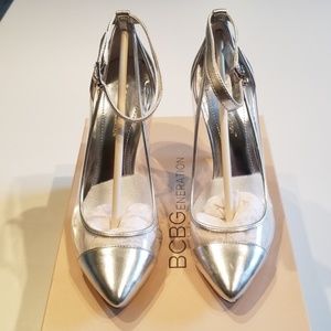 BCBG Cynthia Silver Transparent Closed-Toe Heels